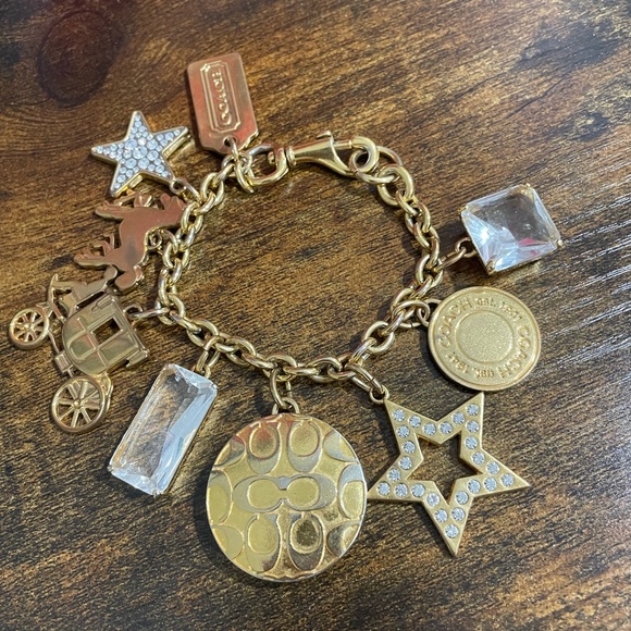 Coach Crystal Star Locket Gold plated Brass Charm Bracelet Rare HTF Discontinued - Picture 5 of 7